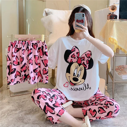 3 Teile/satz Damen Pyjamas Freizeit Sommer Homewear Set süße Pyjamas Minnie Cartoon Pyjama.