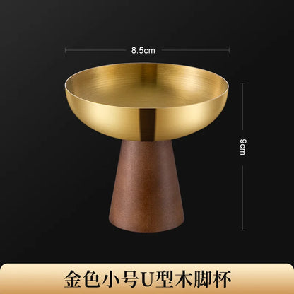 StainlessTea Tray Snack Tray Fruit Tray Salad Tray Steel Wooden Footed Cup High Foot Cup Ice Cream Cup Pudding Cup Dessert Plate