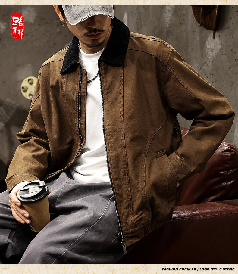 Men Spring Autumn Washed Cotton Loose Casual American Retro Cargo Jacket Man Streetwear Cityboy Coat Outerwear Varsity Jacket.