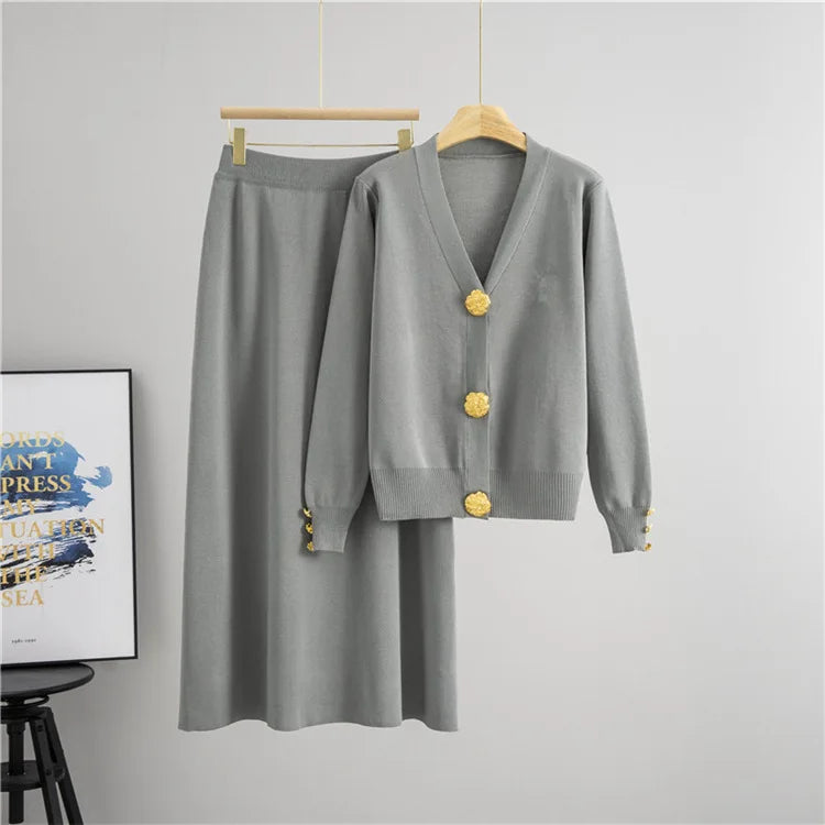 Women Knitted Sweater Muslim 2 Piece Set Cardigan Single Breasted Coat Long Skirt Suit Knit Outfits Morocco Autumn Winter 2025.