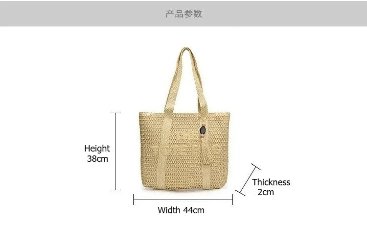 Summer Fashion Women's Large Capacity Shoulder Bag Straw Woven Bag Letter Embroidery Handbag Casual Female Tote Bag Beach Bags.