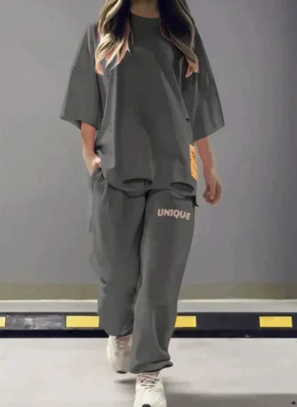 Summer New Fashion Hollowed Out O Neck T Shirt Women's 2 Piece Set Solid Color Casual Relaxed Tracksuit Pants Pocket Female Suit.