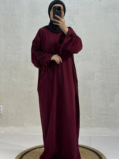 Muslim Women Arabic Dubai Abaya Drawstring sleeves Long Dress Modest Ramadan Kaftan Robe Femme musulmane Islam Clothing Kebaya