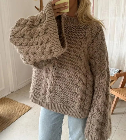 Damen lose dicke Linie Strick pullover o Hals Laterne Ärmel Strickwaren Herbst Winter solide passen alle Pullover Mode Pullover