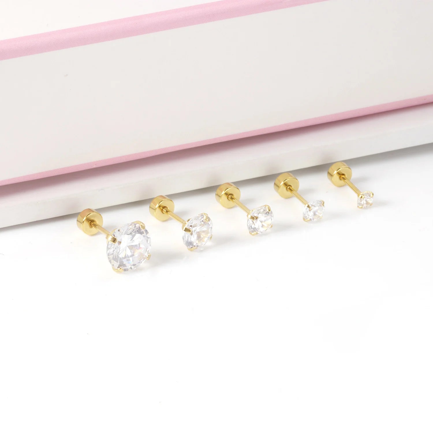 LUXUSTEEL 1Pairs/2Pcs Stainless Steel Crystal Studs Earrings For Women Men 4 Prong Tragus Round Clear Cubic Zirconia Ear Jewelry.