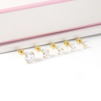 LUXUSTEEL 1Pairs/2Pcs Stainless Steel Crystal Studs Earrings For Women Men 4 Prong Tragus Round Clear Cubic Zirconia Ear Jewelry.