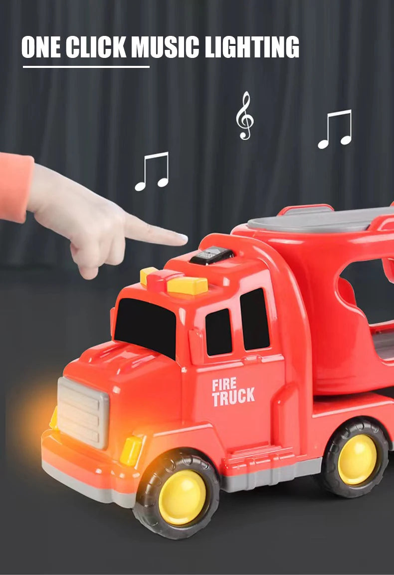 5pcs Kids Toy Construction Vehicles Transport Truck Carrier Toy Truck For Toddler Boys Girls Fire Truck Gift For Boys And Girls.
