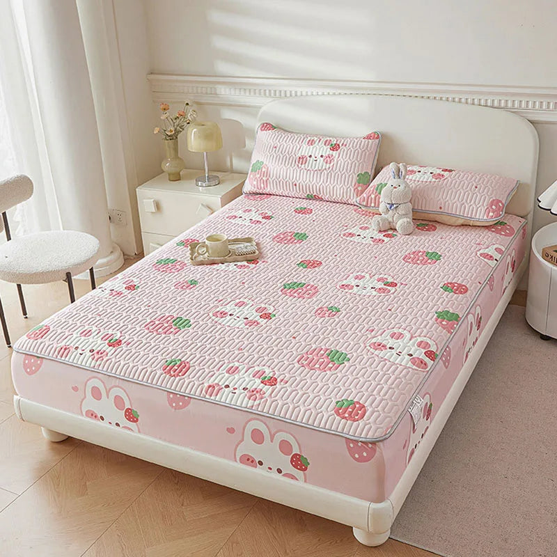 Cartoon Cute Pattern Cooling Fitted Sheet Single Natural latex fabric Soft cushion for Bedding Slow rebound Non-Slip Mattress.