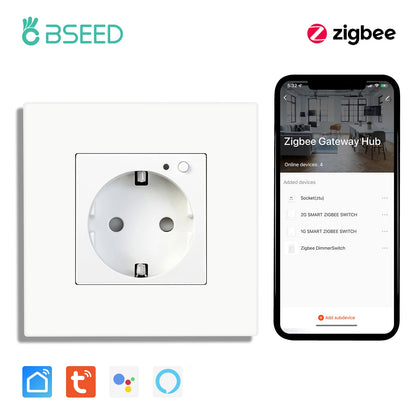 BSEED Einzelne ZigBee-Wandsteckdosen, Energiemonitor, doppelte Smart Meter-Steckdosen, Google Smart Life App, Alexa, Dreifachsteckdosen, EU-Kunststoff.