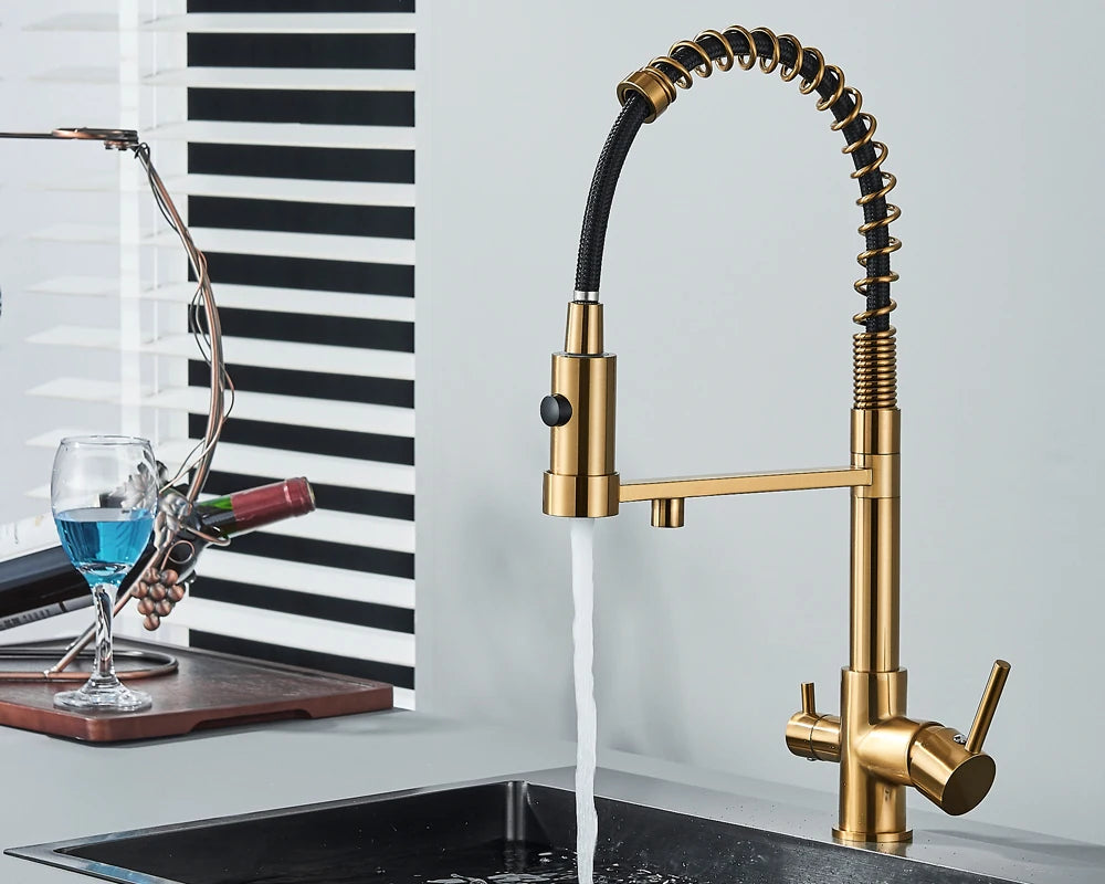 Black Filtered Kitchen Water Filter Kitchen Faucets Dual Spout Filter Faucet Mixer Water Purification Water Crane For Kitchen