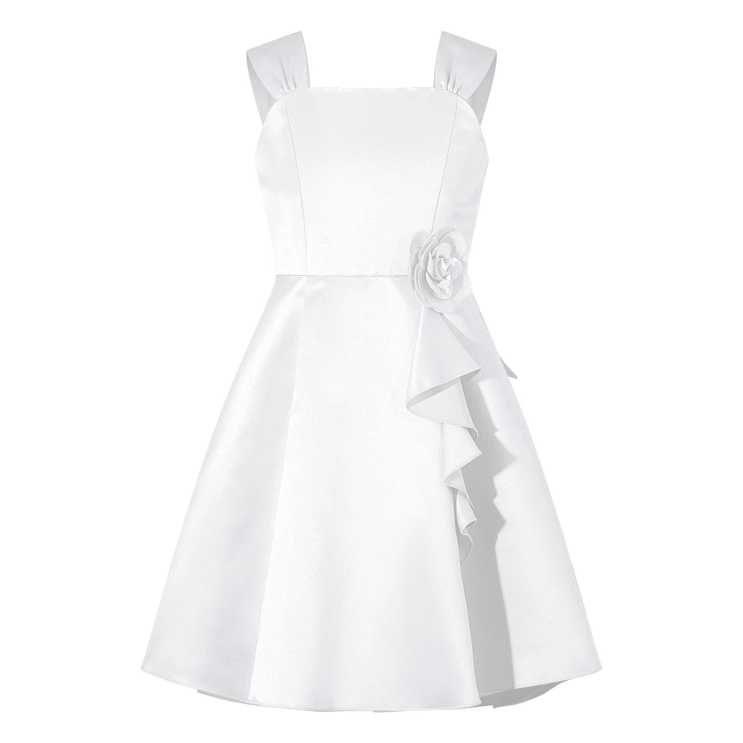 Mädchen Sommer ärmelloses Prinzessinnenkleid Elegantes Satin Hochzeit Brautjungfer Partykleid Große Schleife A-Linie Tutu für Geburtstagsabend