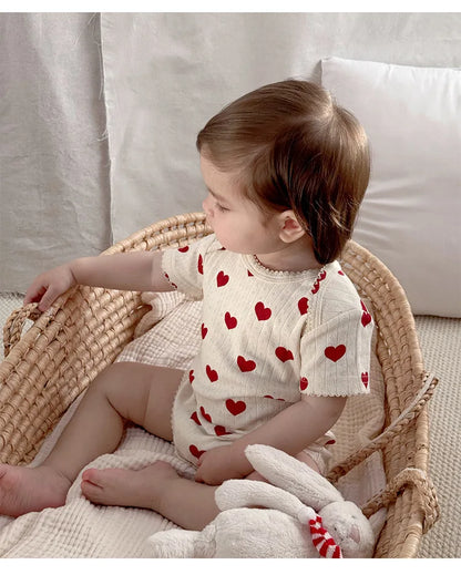 0-24M Baumwolle Baby Mädchen Strampler Herz Druck Nette Prinzessin Body Sommer Neugeborenen Kind Baby Kleidung Kurzarm outfit.