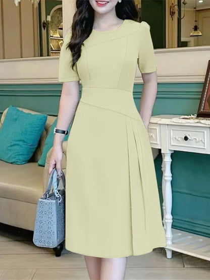 ZANZEA Elegante Büro Frauen Kleider Sommer Stilvolle Solide Party Arbeit Kleid Mode Kurzarm Plissee Vestidos Midi Sommerkleid