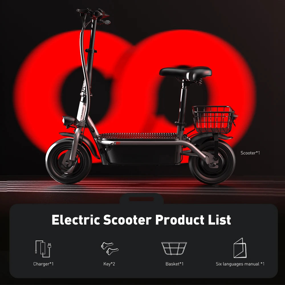 iScooter - F2 Electric Scooter with 500W Motor, 36V 7.8Ah Battery, 10-inch Tires, Adult Foldable Electric Scooter with Seat