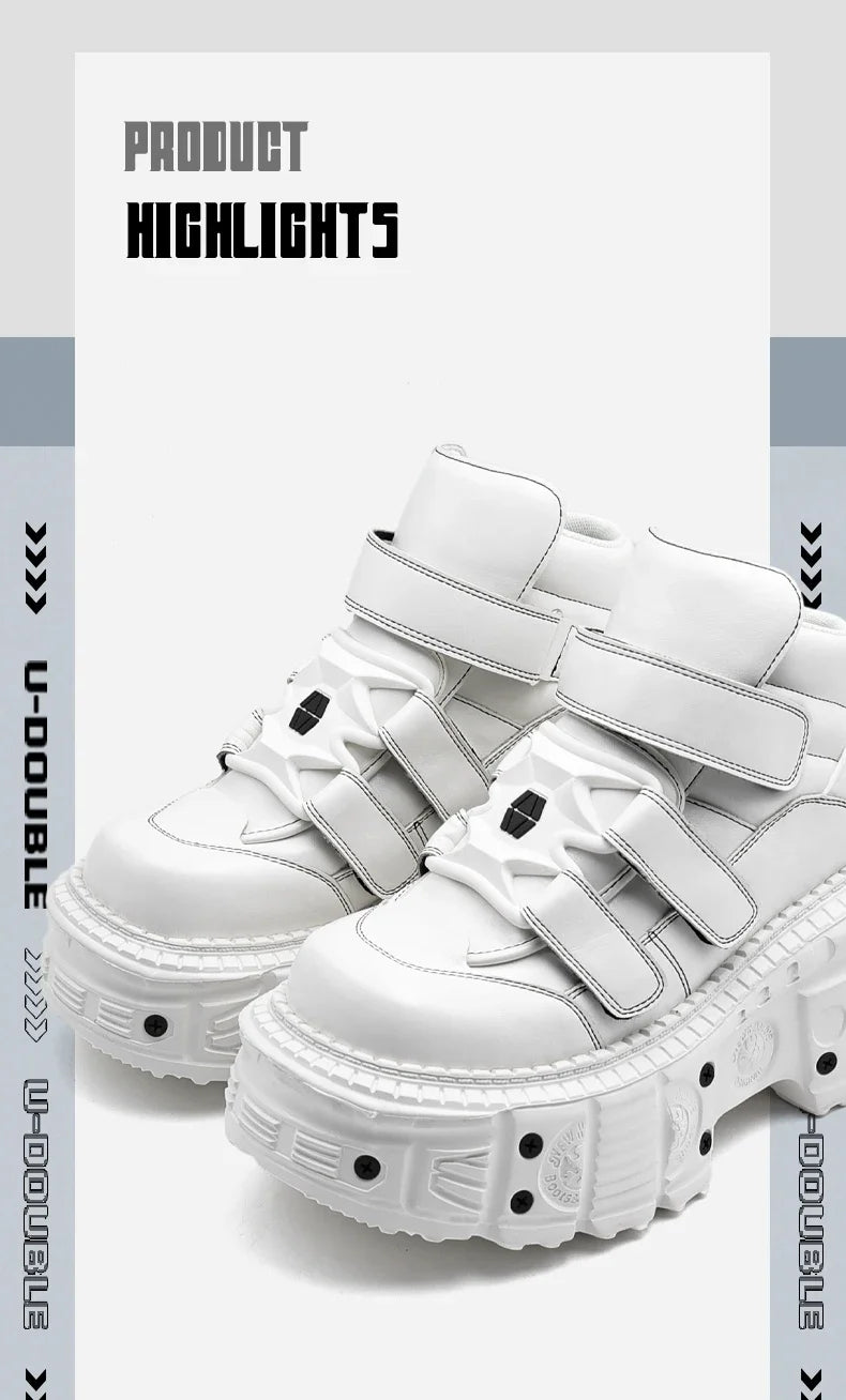 Gothic Ankle Rock Boots 2025 New Punk Style Women Shoes Lace-up White Platform Shoes Woman Metal Decor Woman Sneakers.