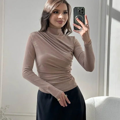 Sexy Long Sleeve T-Shirt Women's Stand Collar Slimming Base Layer Top Wholesale European and American Foreign Trade Women's Clot.