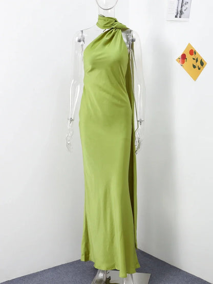 Band hängenden Hals lange Kleider schräg Schulter schnüren rücken frei seidig Satin Temperament Slim Fit Neck holder Frau Fischschwanz Kleid