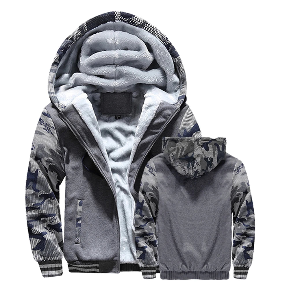Winter Jacket Men Warm Coat Thick Fleece Male Zipper Hooded Jackets Casual Hooded Sportswear Outerwear Long Sleeves Sports Hoody.