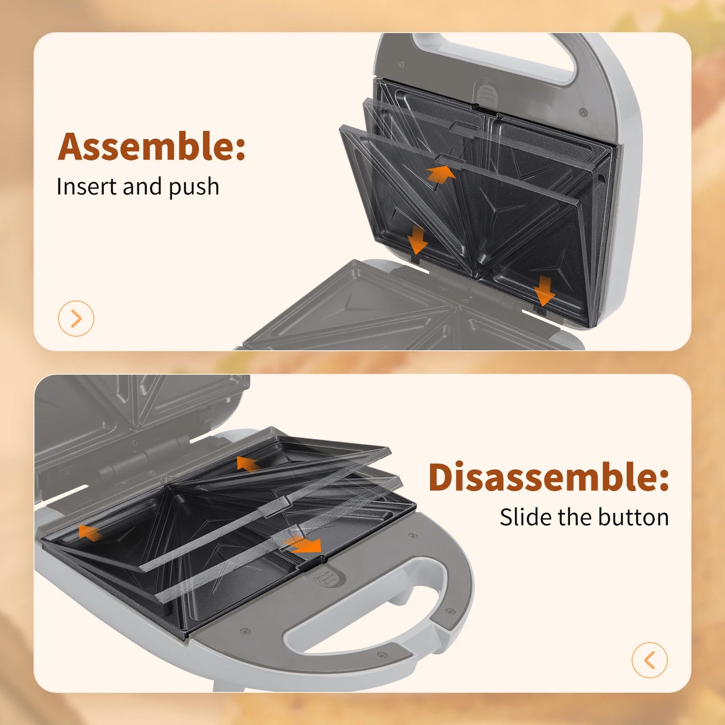 Aigostar Sandwich Maker 3 in 1: Electric Sandwich Maker, Grill and Waffle Maker, 3 Removable Non-Stick and Interchangeable Plates.