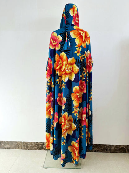 6XL  Muslim Womens Hooded Abaya African Sleeveless Prayer Garment Kaftan Dress With Hijab Floral Dubai Saudi Robe Ramadan