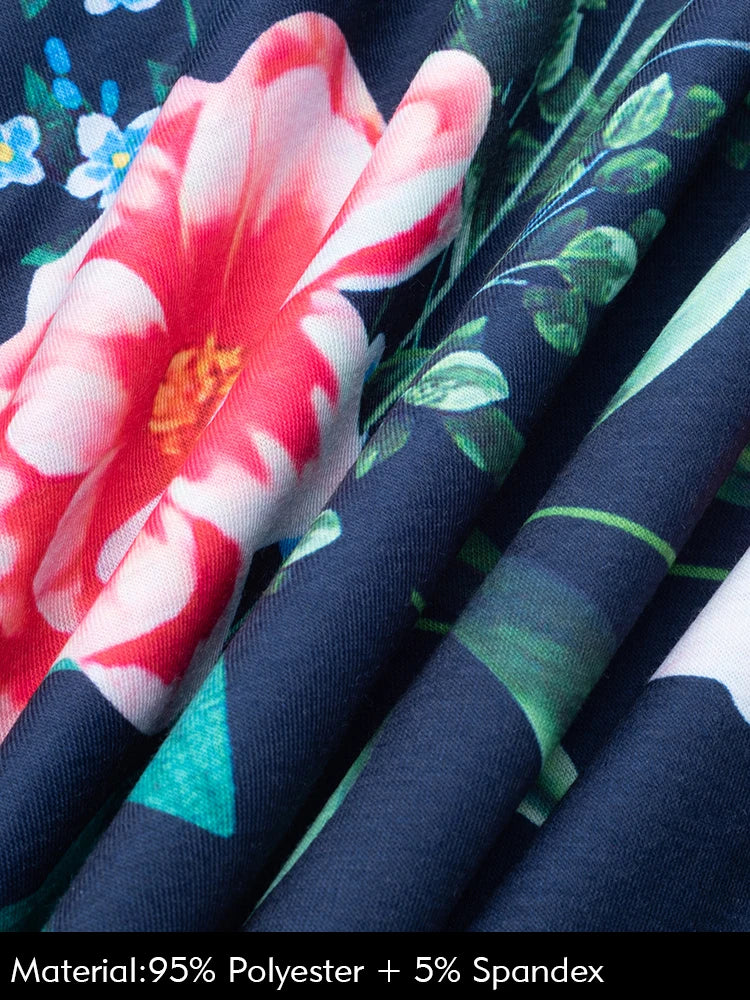 Nice-forever Vintage Elegante Blumen Druck Plissee Rundhals vestidos A-Line Pinup Business Party Frauen Flare Swing Kleid A102