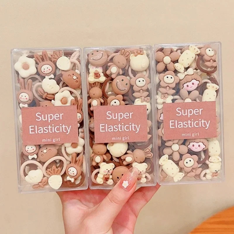 Coffee Color Children's Cute Cartoon Hair Rope Baby Thumb Loop Does Not Hurt Rubber Band Headwear Baby Tie Head  Small Pull.