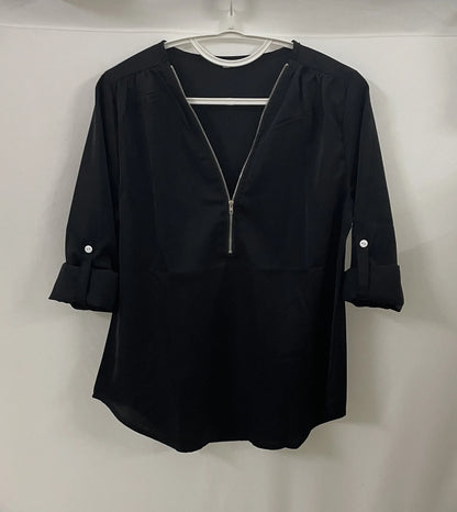 2024 Quality HotSale Plus Size Deep V Neck Women Blouse Chiffon Cool Loose Shirt Fashion Casual Ladies Tops Sexy Zipper Pullover.
