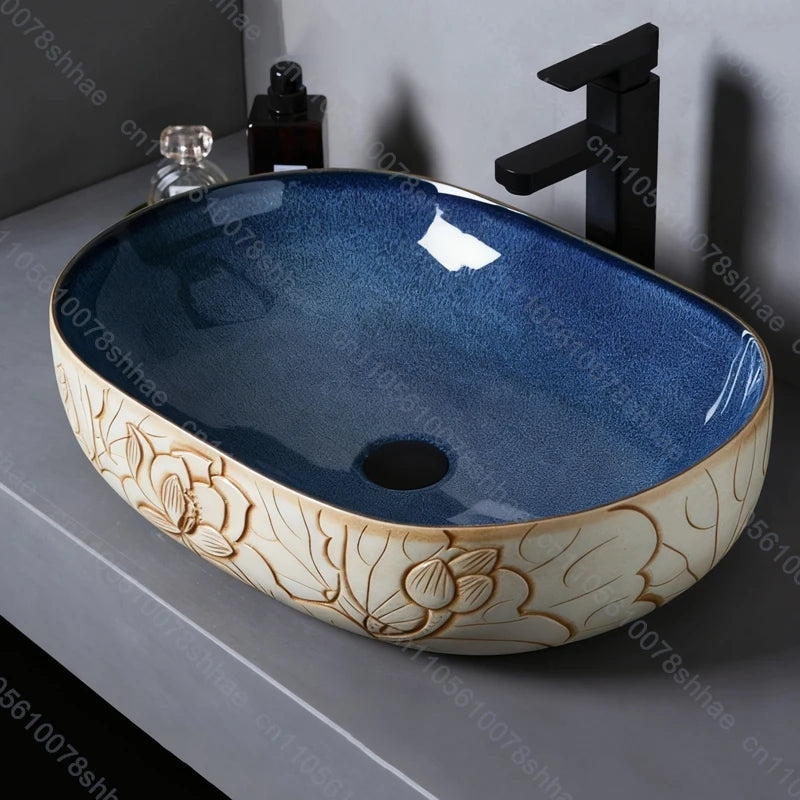 Retro Keramik Badezimmer Waschbecken Arbeitsplatte Waschbecken Künstlerische Eitelkeit Schüssel für Zuhause Keramik Gefäß Waschbecken Theke Waschschüssel Vintage