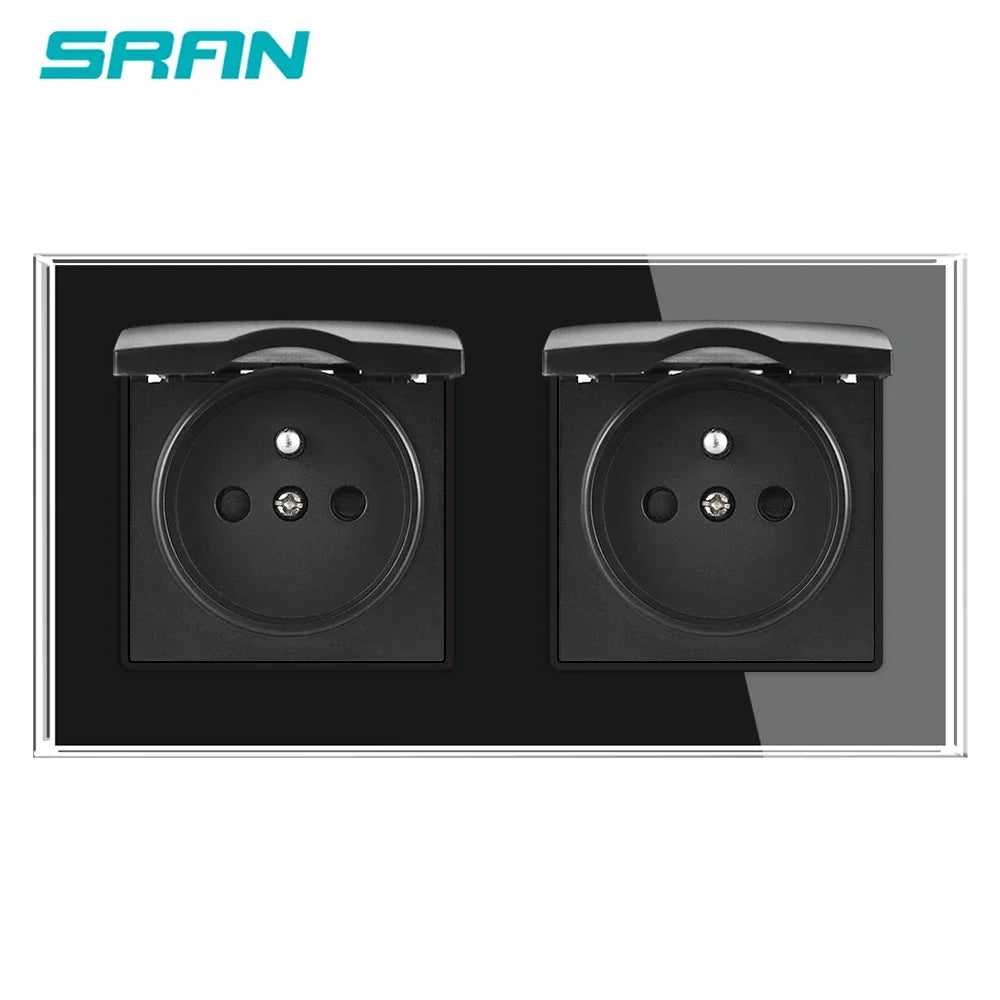 SRAN Französische USB-Wandsteckdose 5 V 2,1 A, Kristall-Hartglasscheibe 16 A 220 V 82 x 82 mm Steckdose Frankreich-Standard mit Abdeckung
