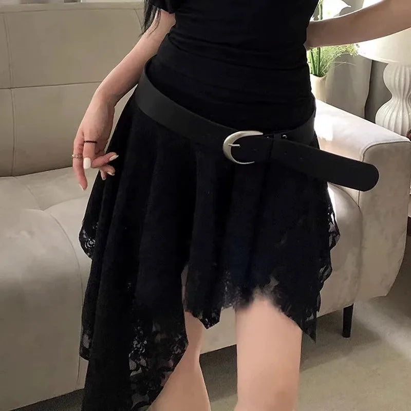Asymmetrical Lace Skirt Pants Women High Waist Layered Skirt Y2k Japanese Vintage Jacquard Short Skirt 2025 Spring Clothing