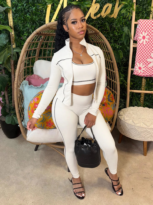 Weird Puss Casual 3 Piece Set Women Tracksuit Elastic Vest+Zip Jacket+Leggings Matching Street Sporty Fitness Street Shapewear.