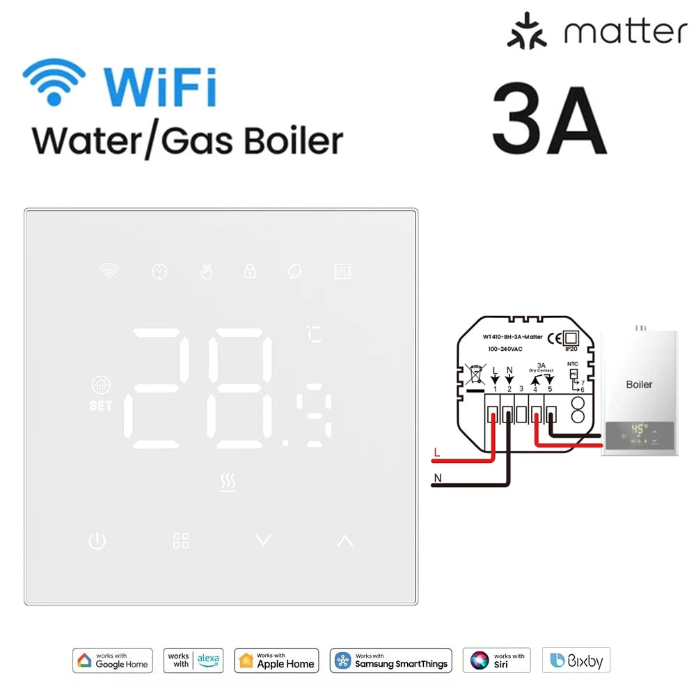 AVATTO Tuya WiFi Matter Smart Thermostat WaterGas Electric Floor Heating Temperature Controller For Alexa Google Apple HomeKit