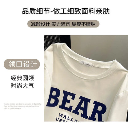 175kg plus size Damen büste Frühling Herbst loses Sweatshirt bedrucktes Buchstaben oberteil schwarz weiß 6xl 7xl 8xl 9xl 10xl 11xl.