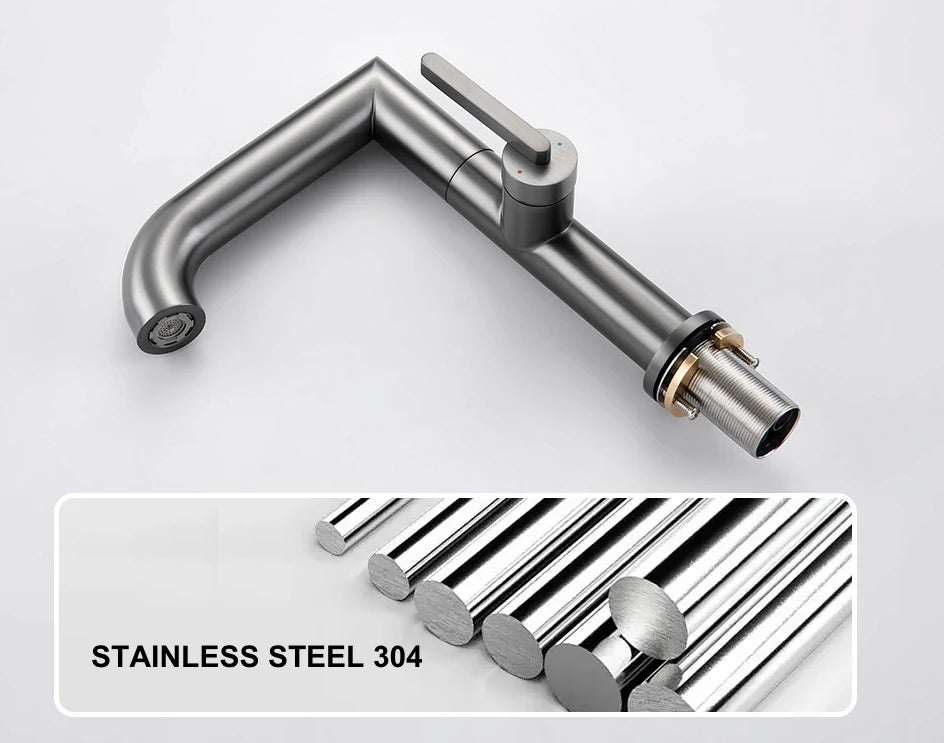 VGX Bathroom Faucets Stainless Steel Basin Mixer Sink Faucet Gourmet Washbasin Tapware Hot Cold Water Tap Brushed Gold Grey