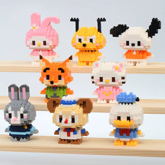 Stitch Disney Princess Elsa LinaBell Building Blocks Mickey Mouse Duck Mini Action Figures Blocks Assemble Toys Brick Kids Gifts.