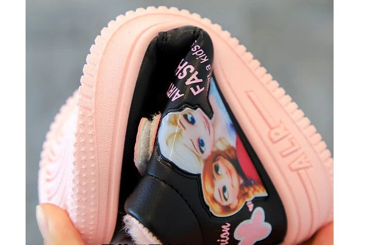 Disney Children Winter Ankle Snow Boots Cartoon Princess Elsa Frozen Pink Casual Shoes For Girls Warm Outdoor Shoes Size 26-37