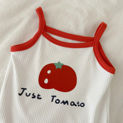 Baby Kleidung Sommer Baby Junge Mädchen Bodysuit Nette Tomaten Druck Ärmellose Infant Sling Onesie + Hut 2Pcs Neugeborenen Fotografie outfit.