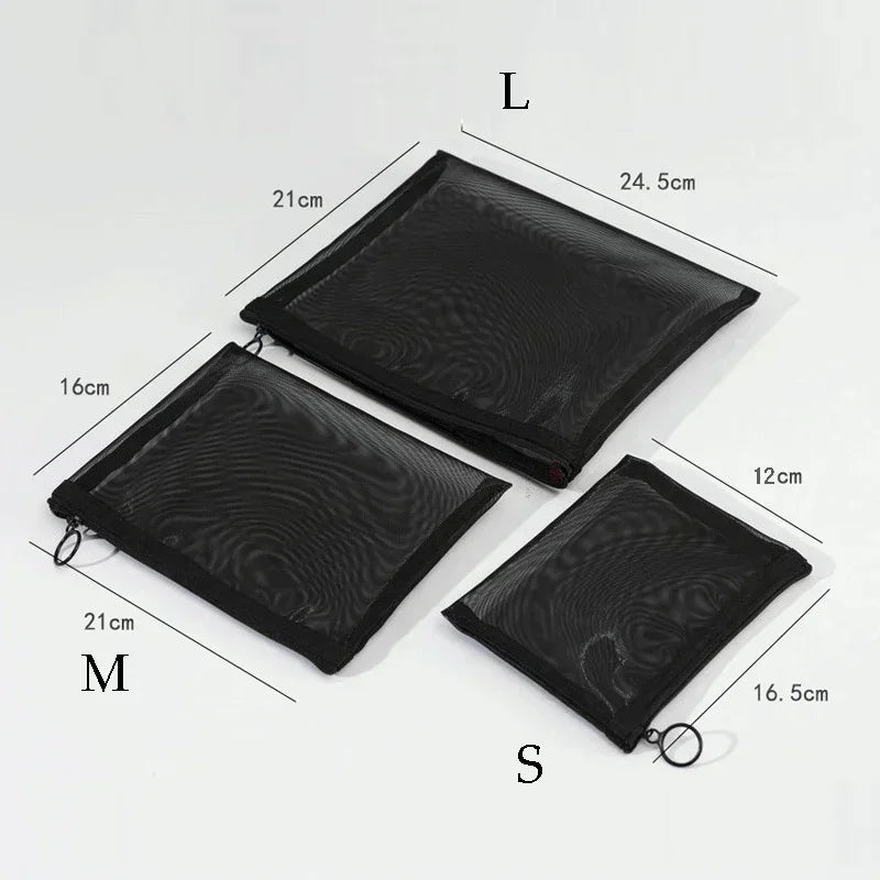 1pcs Transparent Mesh Zipper Cosmetic Bag Women Necessary Organizer Fashion Small Large Black Toiletry Bags Makeup Pouch Case