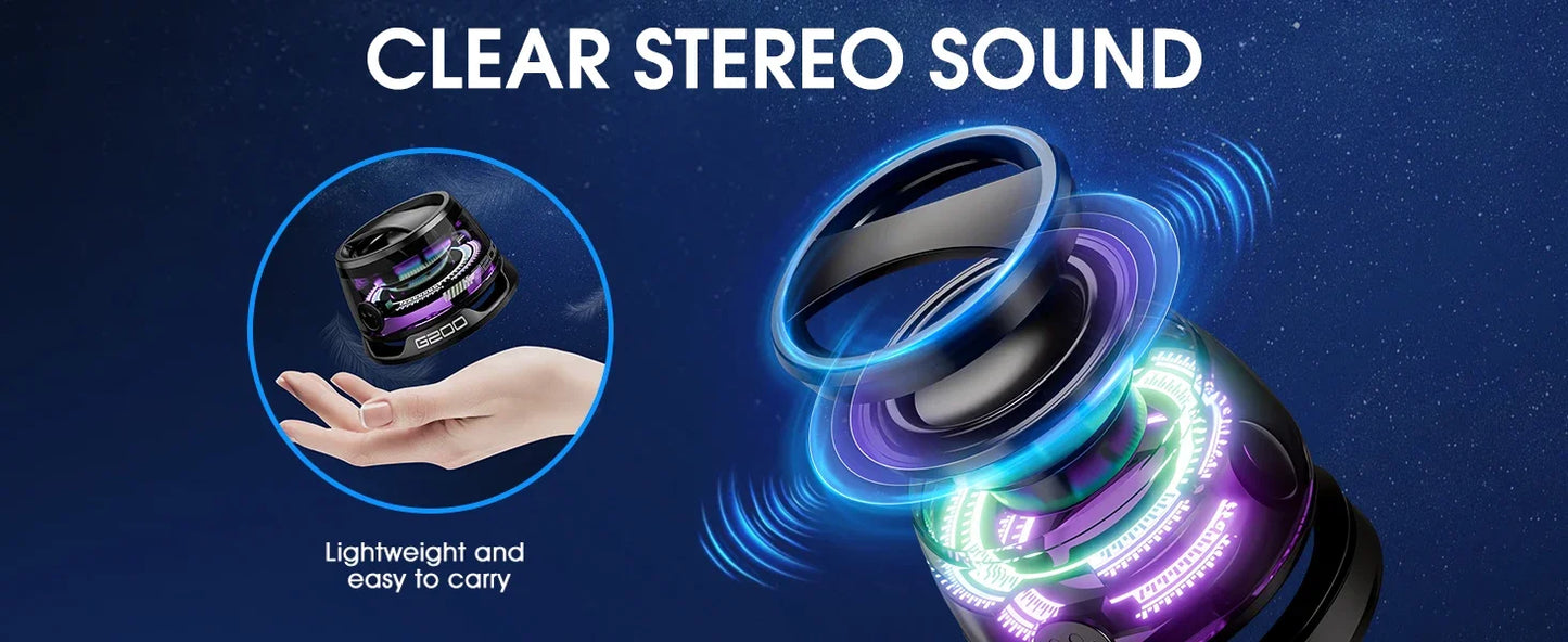 Outdoor Magnetic Bluetooth Speaker Wireless Portable Mini Travel Stereo Speaker with RGB Color Light and Phone Holder for Ios.