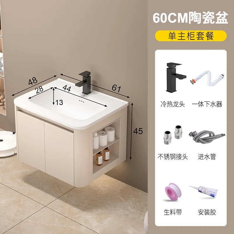 Space Badezimmerschrank aus Aluminium mit Wabenbogen und Seitenschrank, Waschbecken-Kombination, WC-Waschbecken, integrierte Keramik