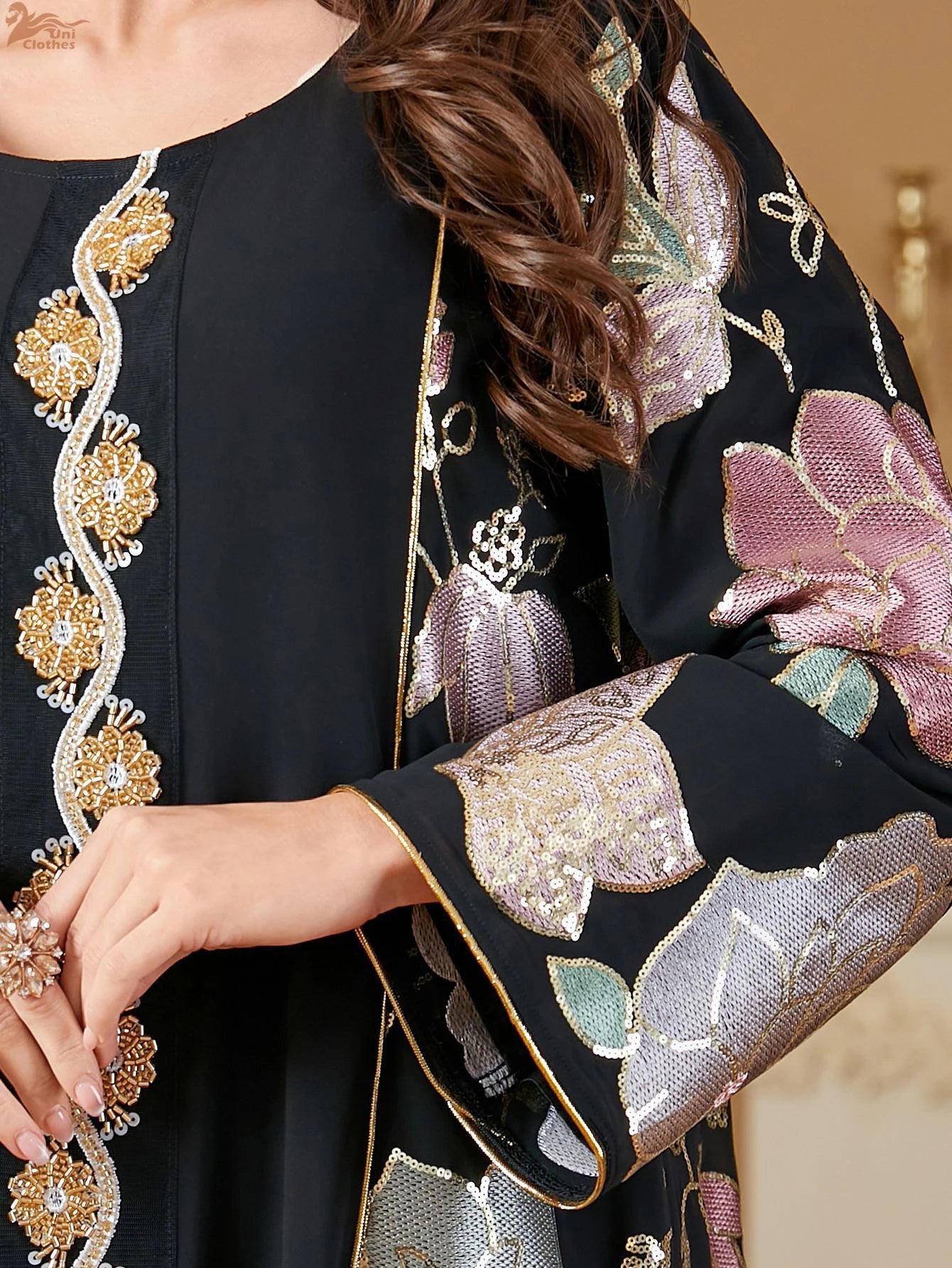 Uni Muslim Embroidery Petal Sleeve Dresses Women's Jalabiya Ramadan Moroccan Dubai Fashion Kebaya Casual Loose Abayas 2025.