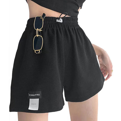 2025 Waffle Women's Shorts High Waist Black Shorts Casual Aesthetic Elastics Hot Pants Loose Summer Women's Clothing Bottoms