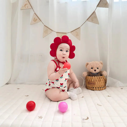Baby Ein Stück Kleidung 2025, Sommer Koreanische Baby Body Ins Blume Voll Gedruckt Baby Sling Klettern Kleidung Mit Hut.