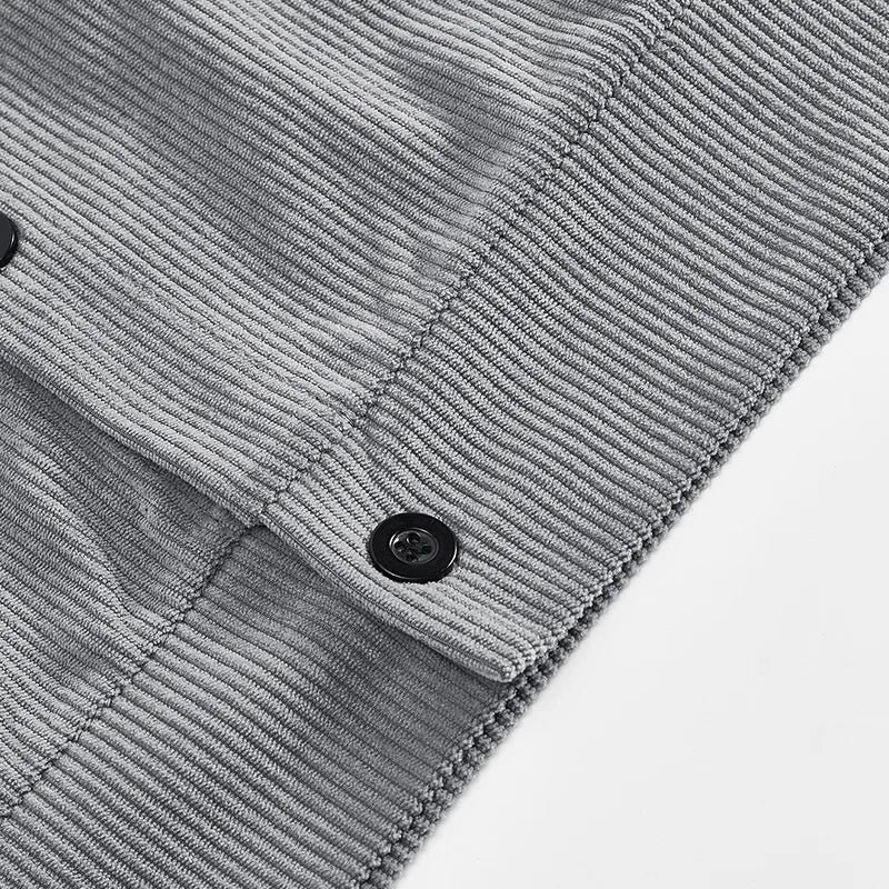 Men's Corduroy Jacket Stand-up Collar Slim Fit Retro Multi-pocket Workwear Commuter Coat for Spring And Autumn