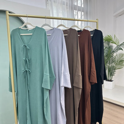 Ramadan Eid Muslim Women Modest Arab Open Abaya Long Dress Jalabiya Lace Up Cardigan Robe Morocco Dubai Abayas Kaftan Vestidos.