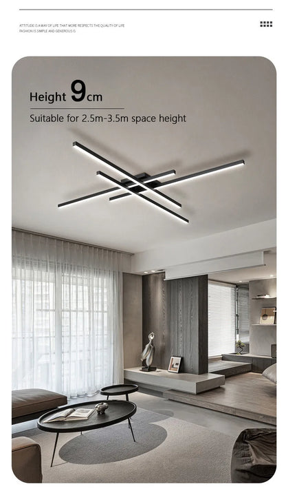 Schwarz Kronleuchter quadratische Schlafzimmer Lampen Wohnzimmer Lampe LED Deckenleuchte Nordic minimalistische kreative LED Deckenleuchte Streifen Lichter.
