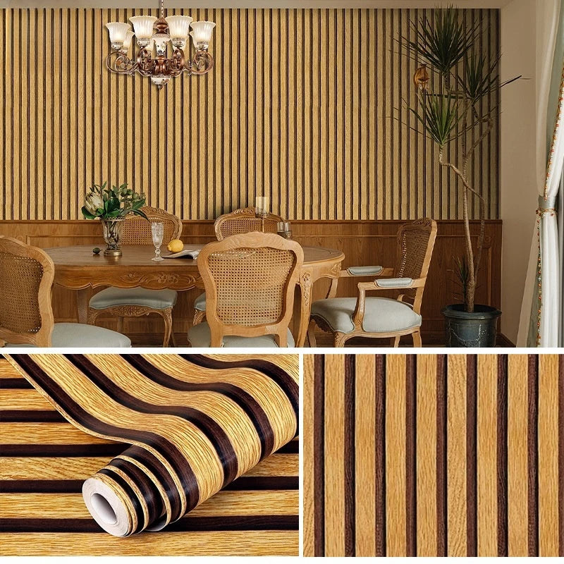 Self-adhesive Wall Wallpaper Wood Grain Striped Peel and Stick Wallpaper Removable Self-adhesive Vinyl Furniture Dormitory Home