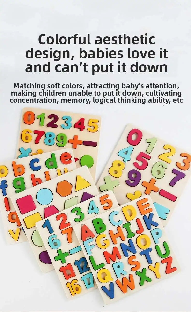 Montessori Toys Letter Numbers Wooden Puzzle Sorting Math Bricks Preschool Early Learning Educational Toys for Children.