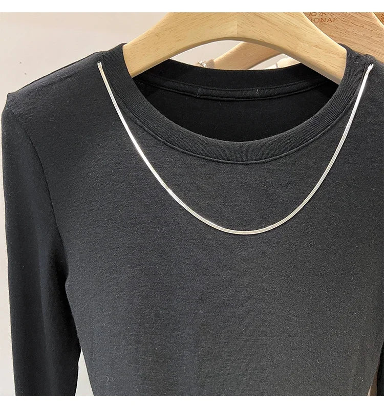 Women Trendy Chain Link Autumn Fashion Slim Fit Cropped T-shirts 2025 Long Sleeve T-shirt Solid Simple Base Layer Crop Tops