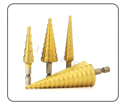 TOOLEYE HSS Titan Stufenbohrer Bühnenbohrer für Metall Holz Hochgeschwindigkeits-Stufenbohrer-Set Elektrowerkzeuge 3-12 4-12 4-20 4-32 mm